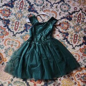 Girls Green Short Sleeve Christmas Dress